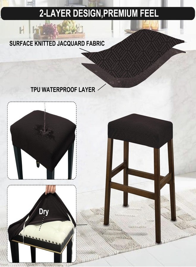 NeColorLife أغطية كراسي بار مستطيلة من NeColorLife، أغطية مقاعد قابلة للتمدد ومقاومة للماء، مناسبة لكراسي البار وكراسي جزيرة المطبخ، واقي وسادة كرسي بار أنيق، بني داكن، نقش B، عبوة من قطعتين - Image 3